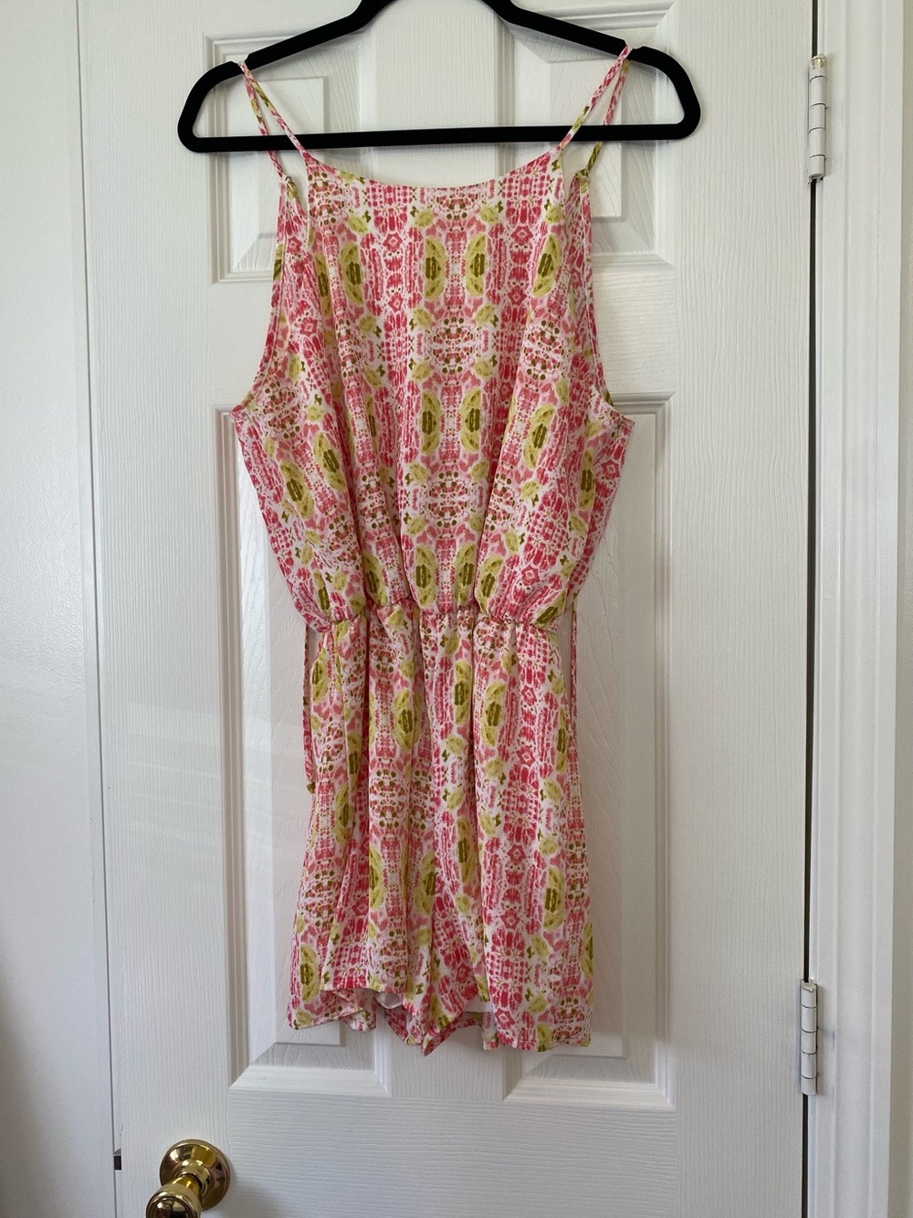 Everly Pink and Yellow Printed Spaghetti-Strap Romper